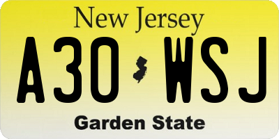 NJ license plate A30WSJ