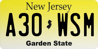 NJ license plate A30WSM