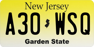 NJ license plate A30WSQ