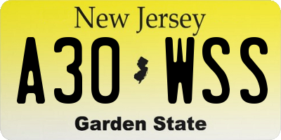 NJ license plate A30WSS