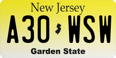 NJ license plate A30WSW