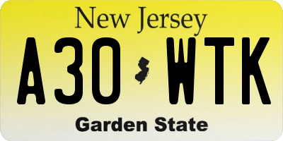 NJ license plate A30WTK