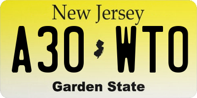 NJ license plate A30WTO