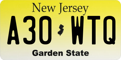 NJ license plate A30WTQ