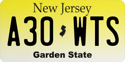 NJ license plate A30WTS