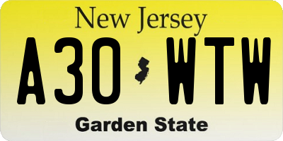 NJ license plate A30WTW