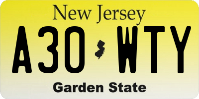 NJ license plate A30WTY