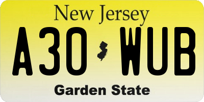 NJ license plate A30WUB
