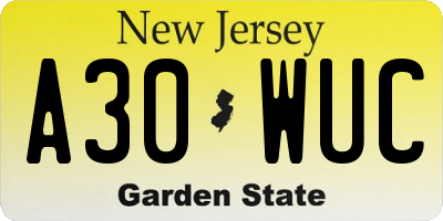 NJ license plate A30WUC
