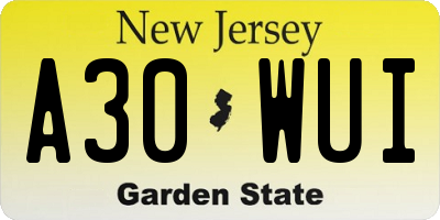 NJ license plate A30WUI