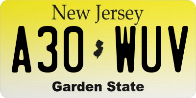 NJ license plate A30WUV