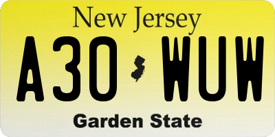 NJ license plate A30WUW