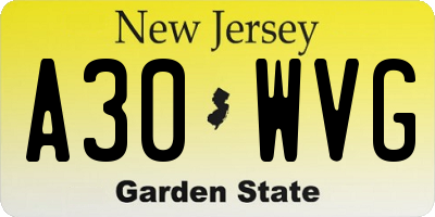 NJ license plate A30WVG