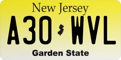 NJ license plate A30WVL