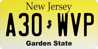 NJ license plate A30WVP