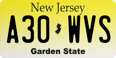 NJ license plate A30WVS