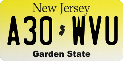 NJ license plate A30WVU