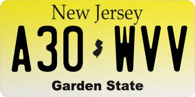 NJ license plate A30WVV