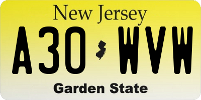 NJ license plate A30WVW
