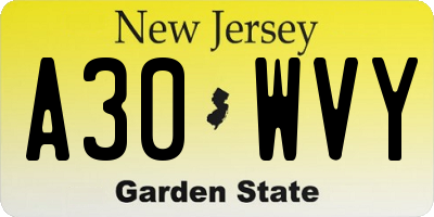 NJ license plate A30WVY
