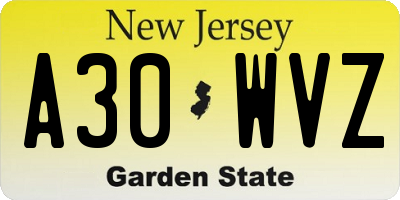 NJ license plate A30WVZ