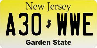 NJ license plate A30WWE
