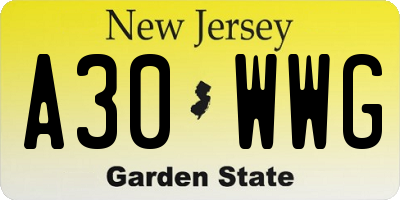NJ license plate A30WWG