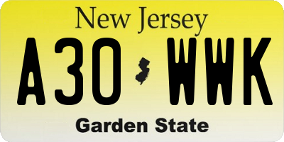 NJ license plate A30WWK