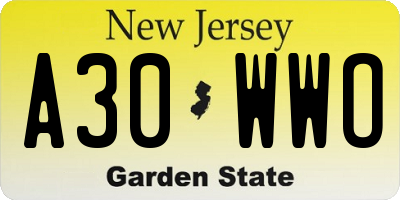 NJ license plate A30WWO