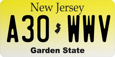NJ license plate A30WWV
