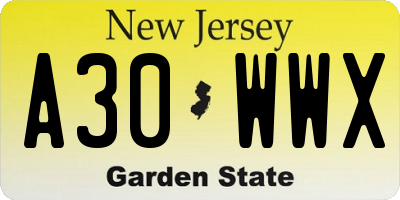 NJ license plate A30WWX