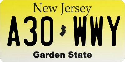 NJ license plate A30WWY