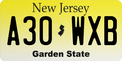 NJ license plate A30WXB