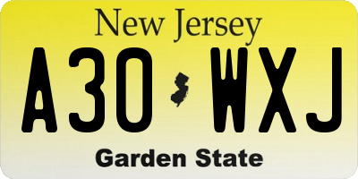 NJ license plate A30WXJ