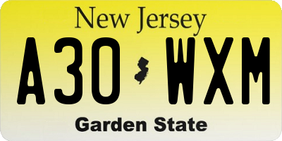NJ license plate A30WXM