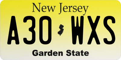 NJ license plate A30WXS