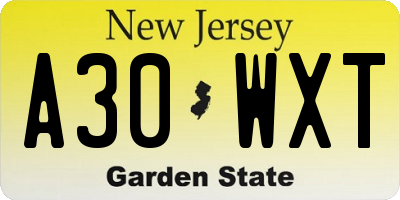 NJ license plate A30WXT