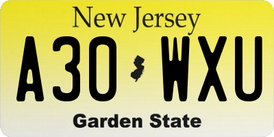 NJ license plate A30WXU