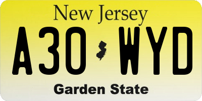 NJ license plate A30WYD