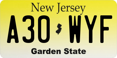 NJ license plate A30WYF
