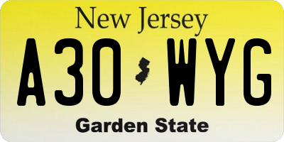 NJ license plate A30WYG