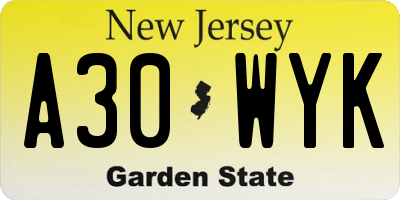 NJ license plate A30WYK