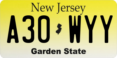 NJ license plate A30WYY