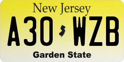 NJ license plate A30WZB