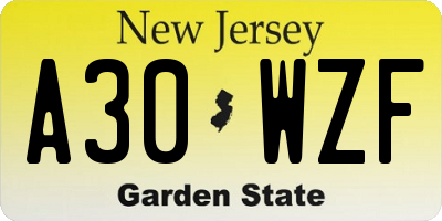 NJ license plate A30WZF
