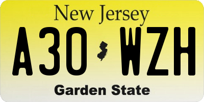 NJ license plate A30WZH