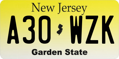 NJ license plate A30WZK
