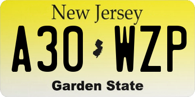 NJ license plate A30WZP