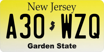 NJ license plate A30WZQ