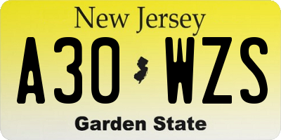 NJ license plate A30WZS